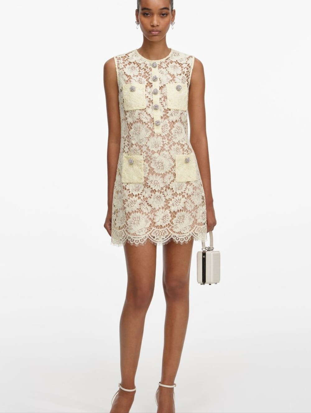 Self Portrait Yellow Fine Lace Mini Dress